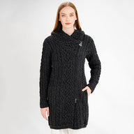 Merino Wool Aran Zip Long Cardigan