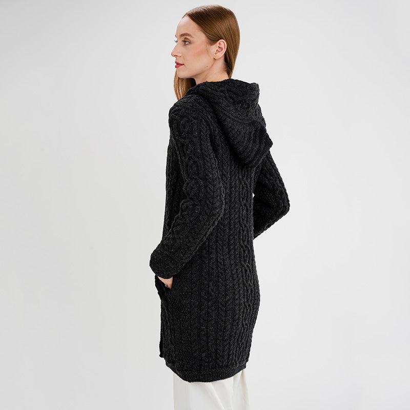 Merino Wool Aran Zip Long Cardigan