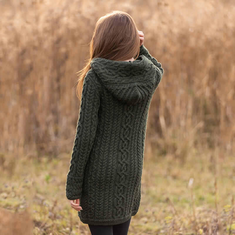 Merino Wool Aran Zip Long Cardigan
