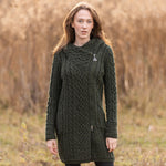 Merino Wool Aran Zip Long Cardigan