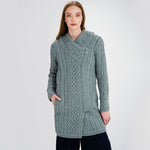Merino Wool Aran Zip Long Cardigan