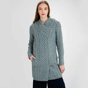 Merino Wool Aran Zip Long Cardigan
