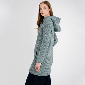 Merino Wool Aran Zip Long Cardigan