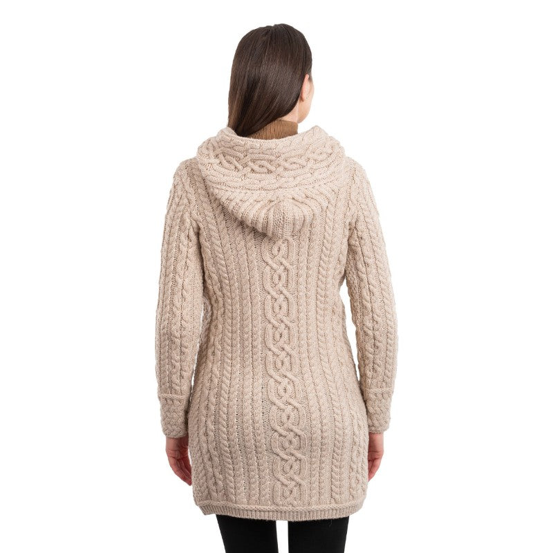Merino Wool Aran Zip Long Cardigan