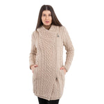 Merino Wool Aran Zip Long Cardigan