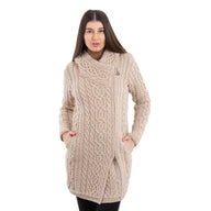 Merino Wool Aran Zip Long Cardigan
