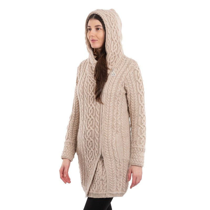 Merino Wool Aran Zip Long Cardigan