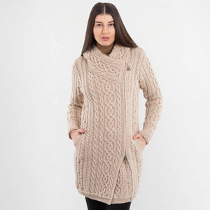 Merino Wool Aran Zip Long Cardigan  Parsnip Creative Irish Gifts.com
