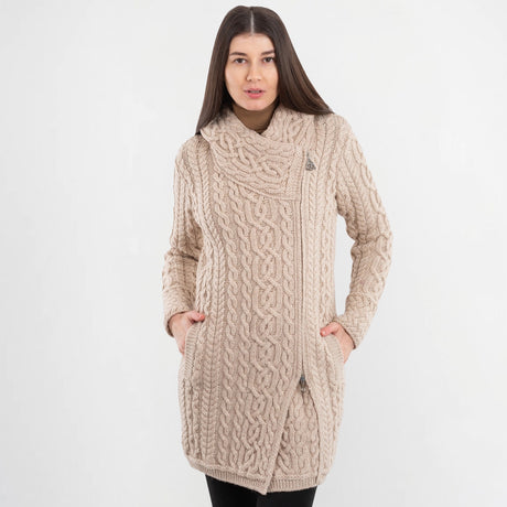 Merino Wool Aran Zip Long Cardigan  Parsnip Creative Irish Gifts.com