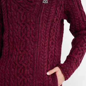 Merino Wool Aran Zip Long Cardigan