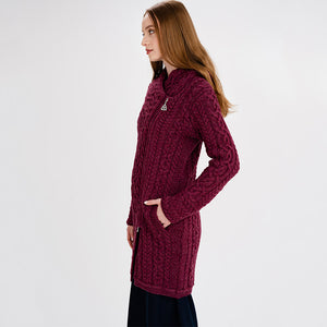 Merino Wool Aran Zip Long Cardigan