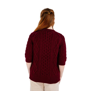 ML151-108 Women's Aran Sweater with Short Sleeves Back View Creative Irish Gifts
