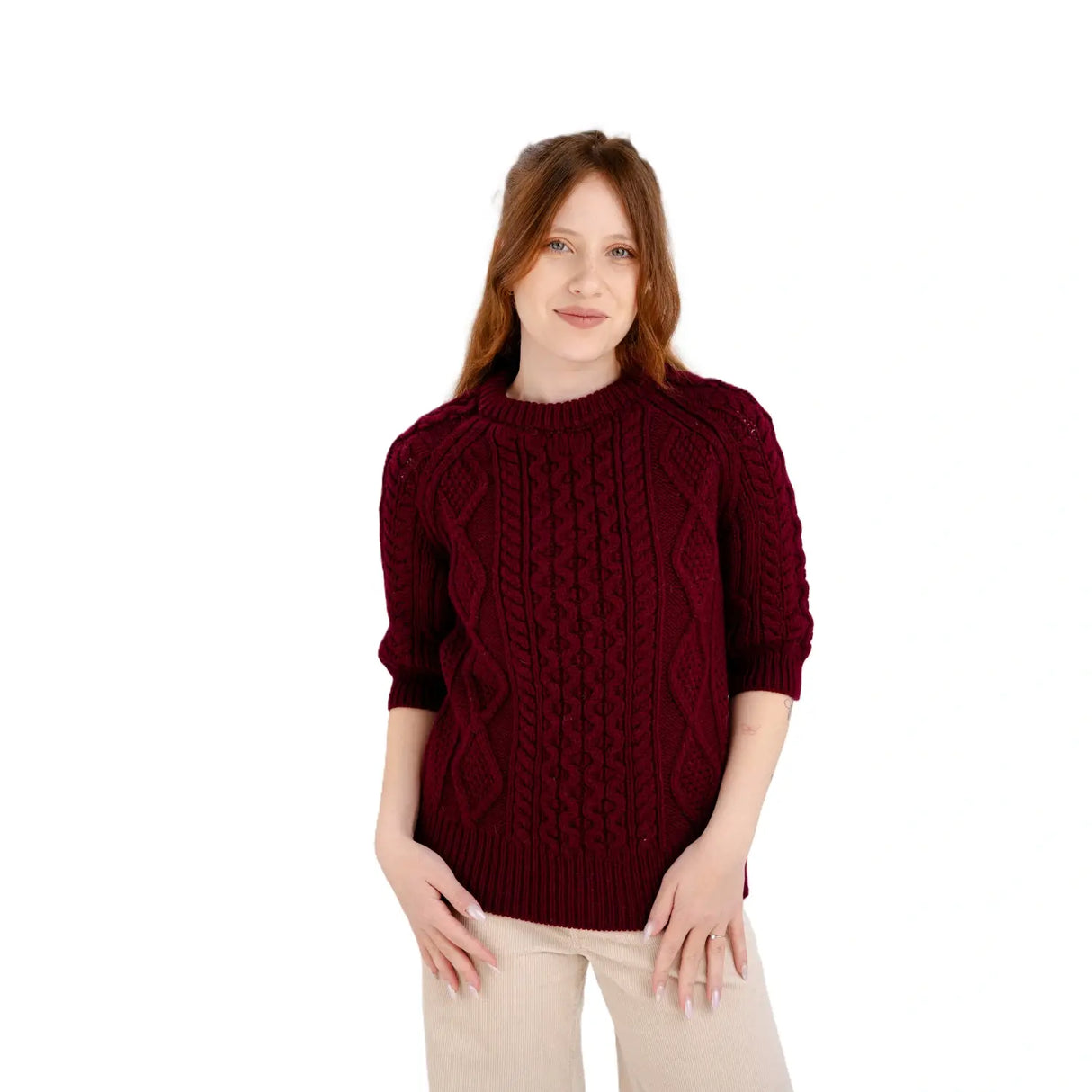 ML151-108 Women's Aran Sweater with Short Sleeves Creative Irish Gifts
