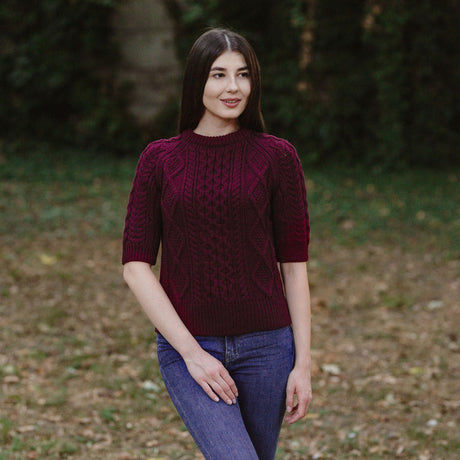 ML151-108 Women's Aran Sweater with Short Sleeves  Creative Irish gift.