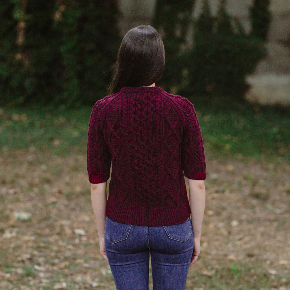 ML151-108 Women's Aran Sweater with Short Sleeves Back Creative Irish gift