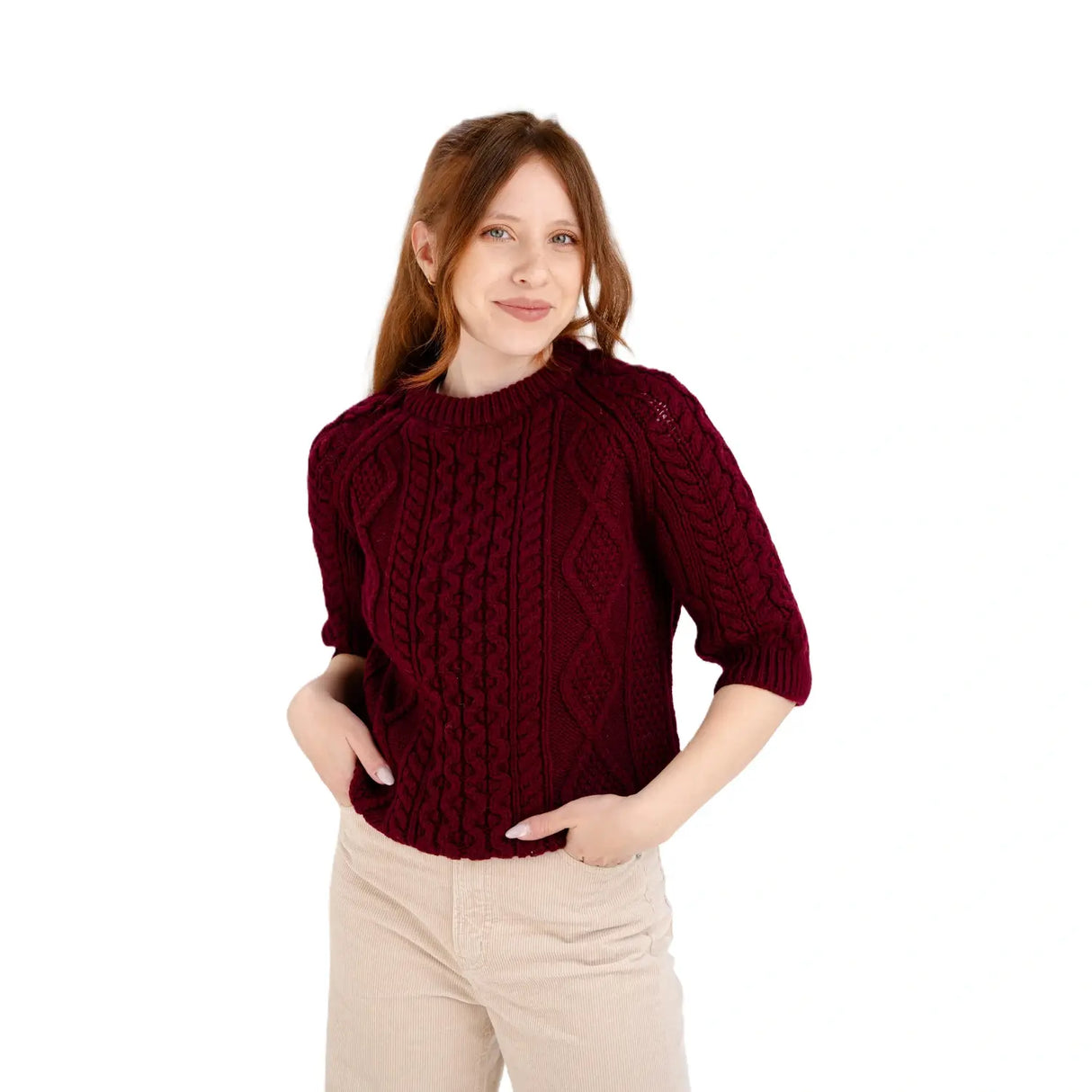 ML151-108 Women's Aran Sweater with Short Sleeves Creative Irish Gifts
