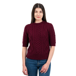 ML151-108 Women's Aran Sweater with Short Sleeves  Creative Irish gift