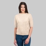 Women's Aran Sweater with Short Sleeves Parsnip Creative Irish Gift.