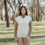 Women's V-Neck Aran Cable Vest  White Lifestyle Creative Irish Gifts