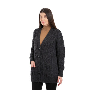 ML156-101 Ladies Merino Wool Irish V-Neck Cardigan, Charcoal Creative Irish gift.com