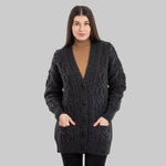 Ladies Merino Wool V-Neck Aran Cardigan