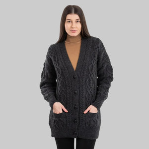Ladies Merino Wool V-Neck Aran Cardigan