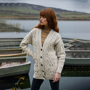 ML156-101 Ladies Merino Wool Irish V-Neck Cardigan, Charcoal Creative Irish gift