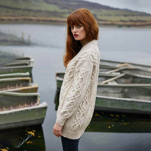 ML156-101 Ladies Merino Wool Irish V-Neck Cardigan, Charcoal Creative Irish gift