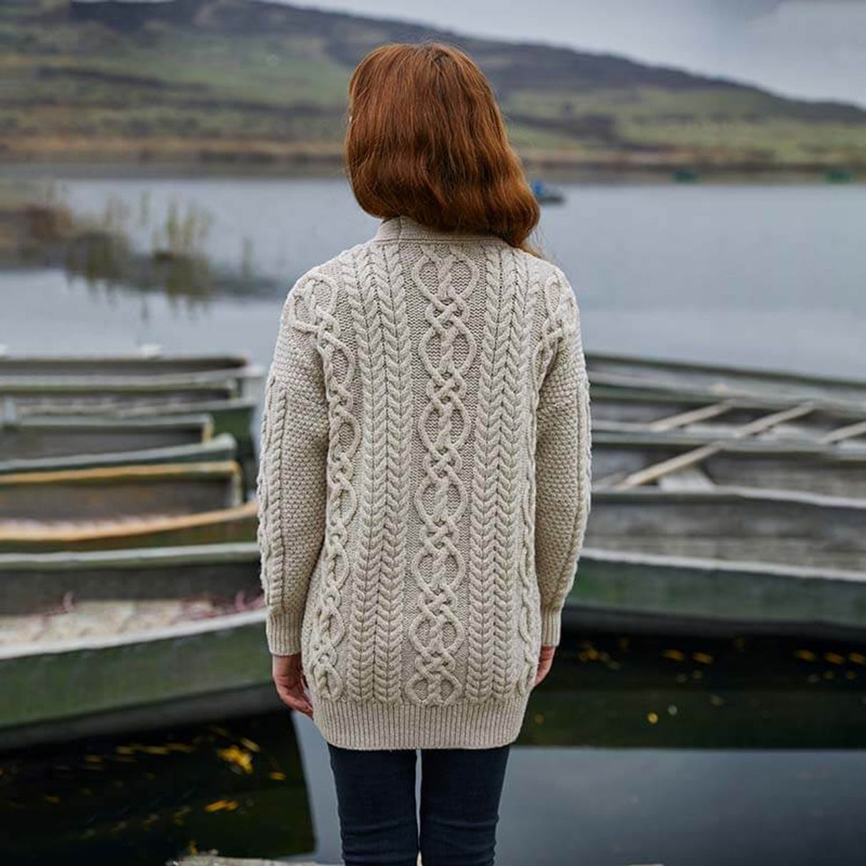 ML156-101 Ladies Merino Wool Irish V-Neck Cardigan, Charcoal Creative Irish gift