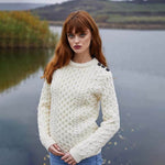 Women's Aran Honeycomb Stitch Sweater White Lifestyle Creative Irish Gifts