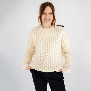 ML157-100 Women's Honeycomb Stitch Irish Sweater, Natural Creative Irish Gifts
