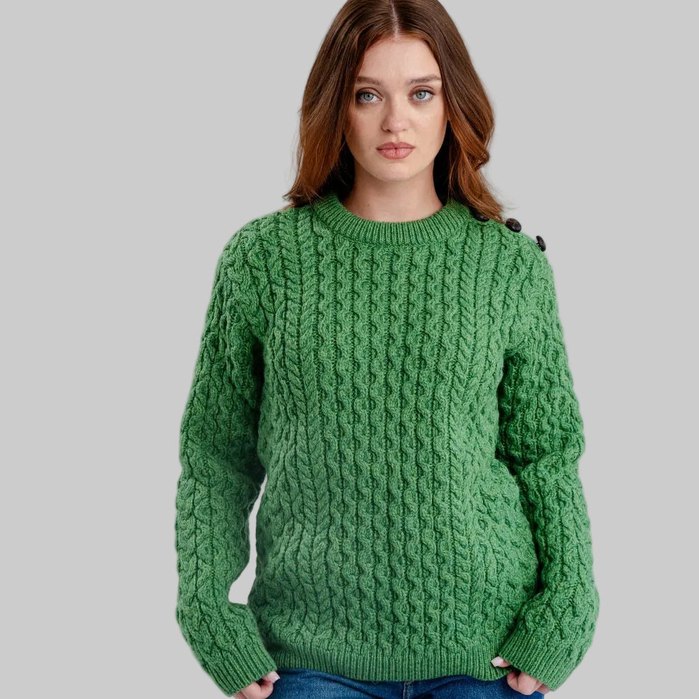 Women's Aran Honeycomb Stitch Sweater Green Creative Irish Gifts