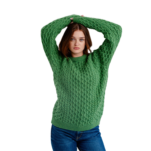 ML157-105 Women's Honeycomb Stitch Aran Sweater, Green Creative Irish Gifts
