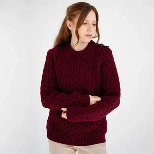 ML157-108 Women's Honeycomb Stitch Aran Sweater, Wine Creative Irish Gifts
