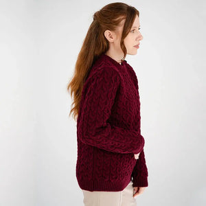 ML157-108 Women's Honeycomb Stitch Aran Sweater, Wine Side View  Creative Irish Gifts
