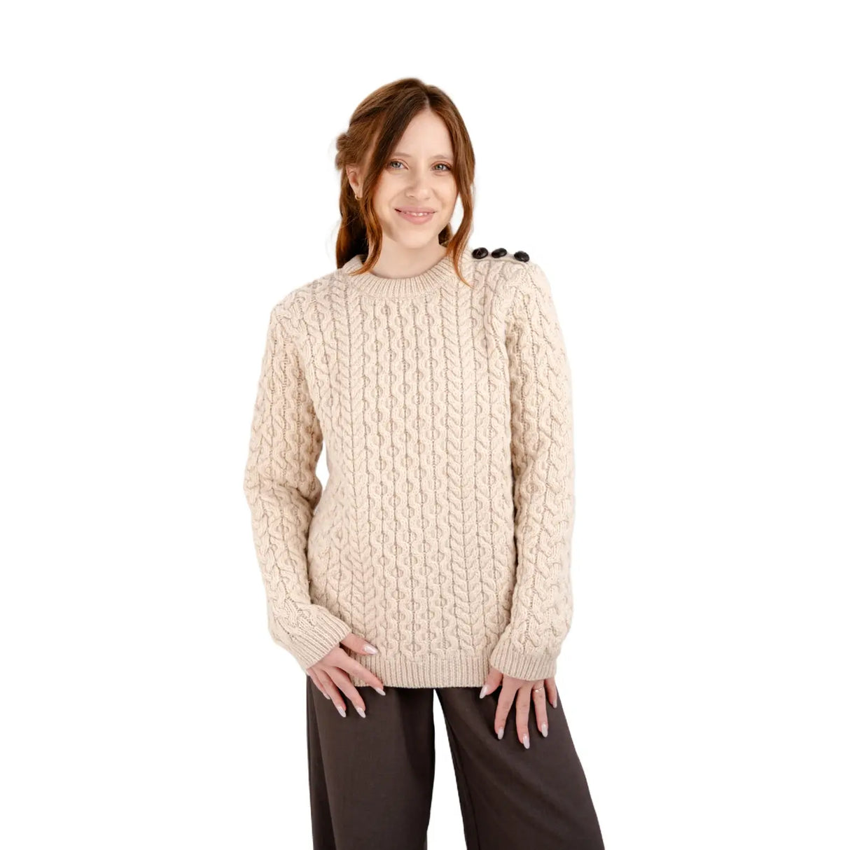 ML157-109 Women's Honeycomb Stitch Aran Sweater, Parsnip Creative Irish Gifts
