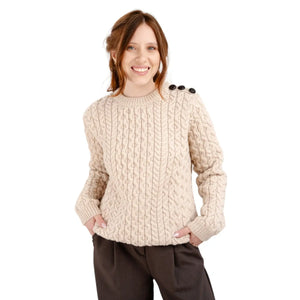 ML157-109 Women's Honeycomb Stitch Aran Sweater, Parsnip Creative Irish Gifts
