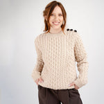 Women's Aran Honeycomb Stitch Sweater Parsnip Front View Creative Irish Gifts
