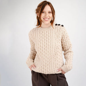 Women's Aran Honeycomb Stitch Sweater Parsnip Front View Creative Irish Gifts