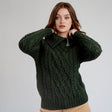 Women's Zipper Neck Aran Knit Sweater, Green Studio Creative Irish Gifts