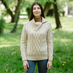 Women's Zipper Neck Aran Knit Sweater, Parsnip Lifestyle Creative Irish Gifts