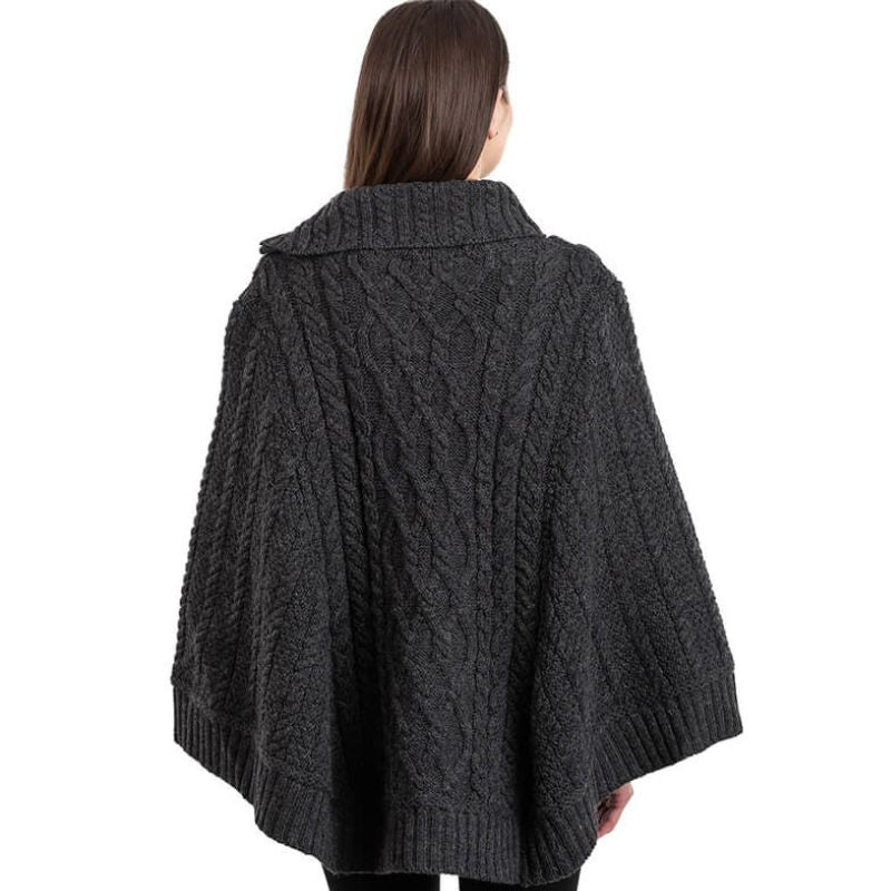  Women's Cowl Neck Zipper Poncho, Charcoal Back View Creative Irish Gifts