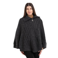  Women's Cowl Neck Zipper Poncho, Charcoal Creative Irish Gifts