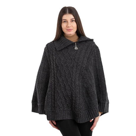  Women's Cowl Neck Zipper Poncho, Charcoal Creative Irish Gifts