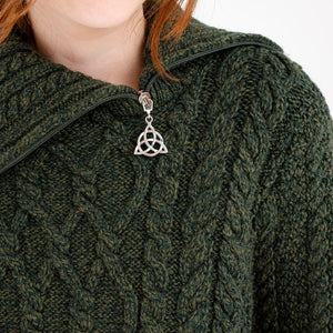  Women's Cowl Neck Zipper Poncho, Green Front View Creative Irish Gifts