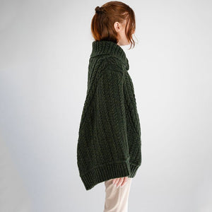  Women's Cowl Neck Zipper Poncho, Green Side View Creative Irish Gifts