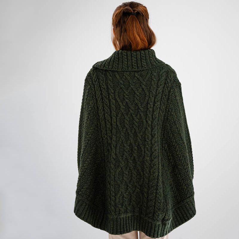  Women's Cowl Neck Zipper Poncho, Green Back View Creative Irish Gifts