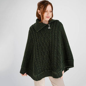 Women's Cowl Neck Zipper Poncho, Army Green Studio Creative Irish Gifts