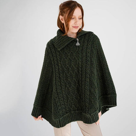  Women's Cowl Neck Zipper Poncho, Army Green Studio Creative Irish Gifts