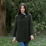  Women's Cowl Neck Zipper Poncho, Green Creative Irish Gifts